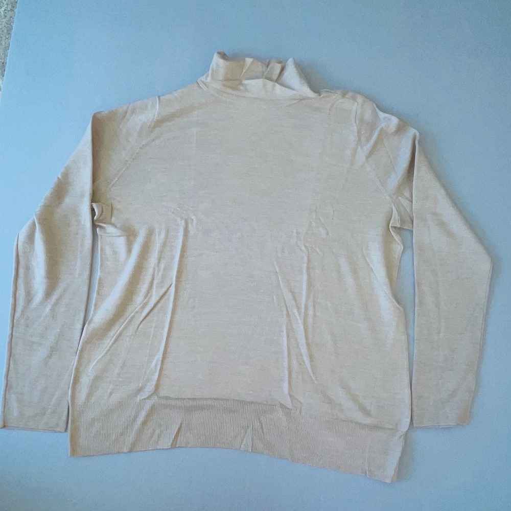 Lafayette 148 New York Women XXL Beige 100% Wool Turtleneck Sweater